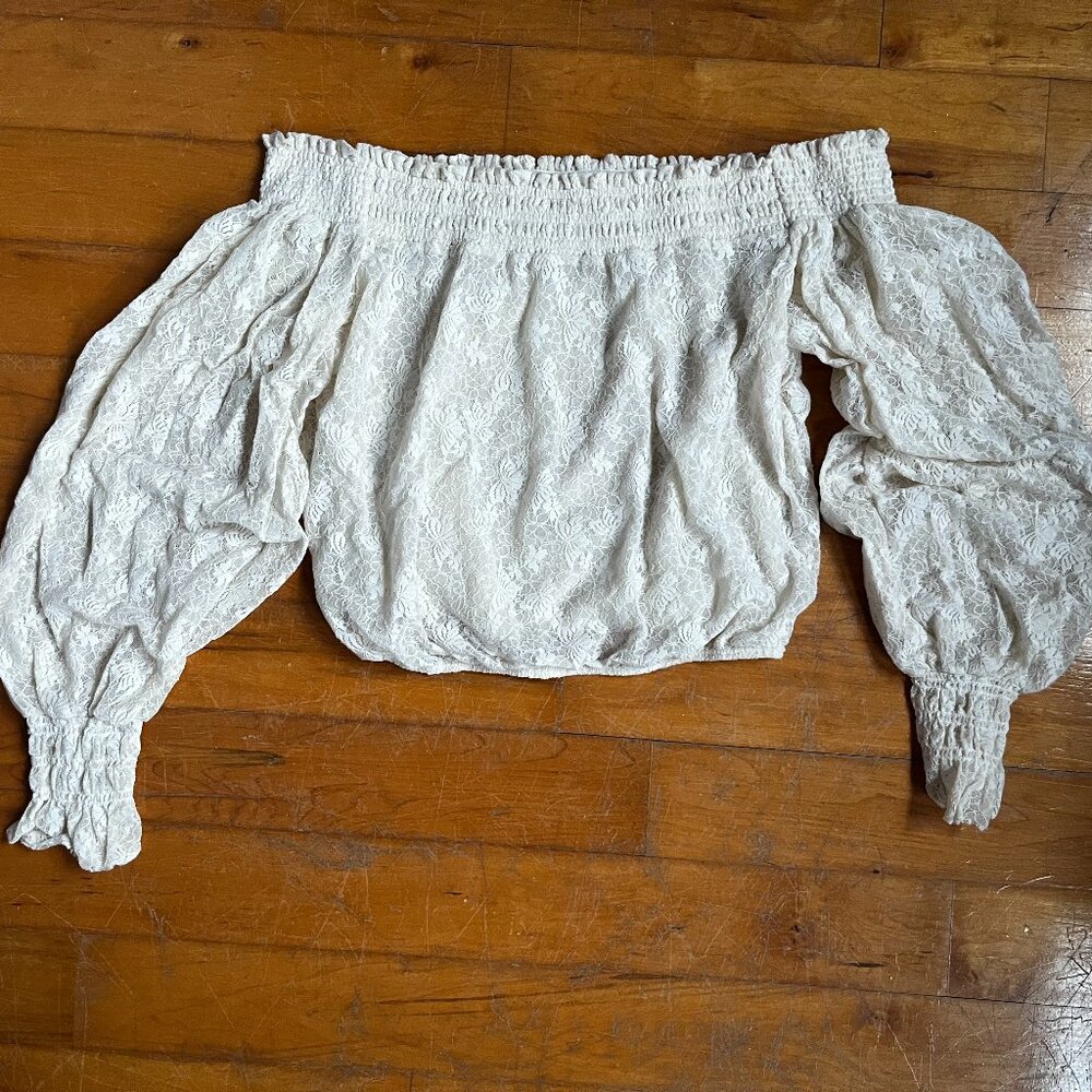 Free People White Lace Smocked Off-The-Shoulder Crop Top - XS